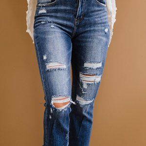 RISEN Chloe Shadow Hem Distressed Straight Leg Jeans